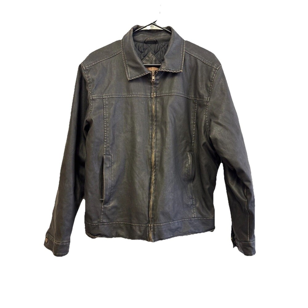 Arizona Jean Co Faux Leather Jacket Men M  Black Lined Quilted Biker Moto Zip